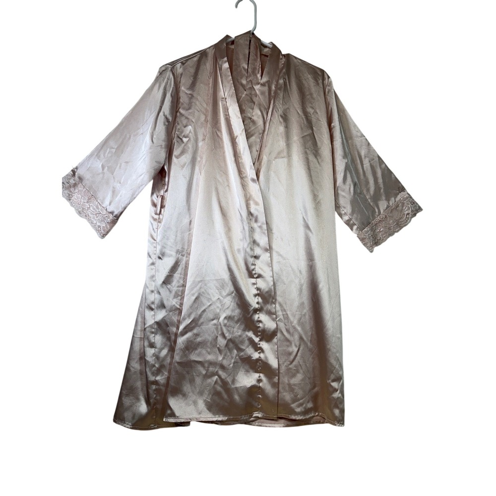 Ekouaer Womens Pink Satin Robe & Nightgown Set Lace Trim Lingerie Size S